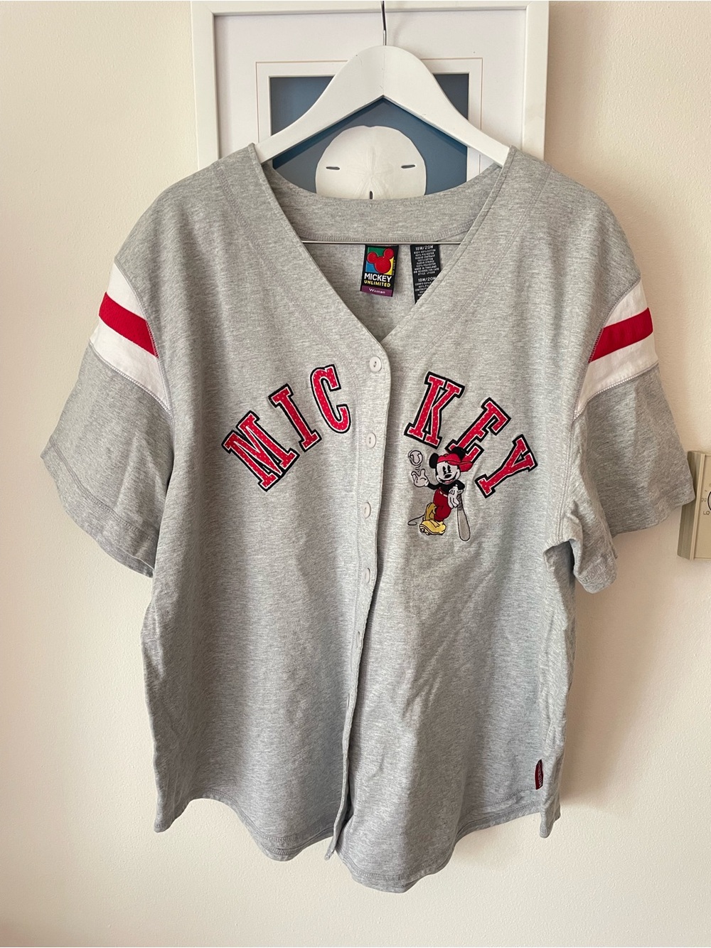 Disney Vintage 90s Mickey Mouse Baseball Jersey Button Down Shirt Womens 18W/20W